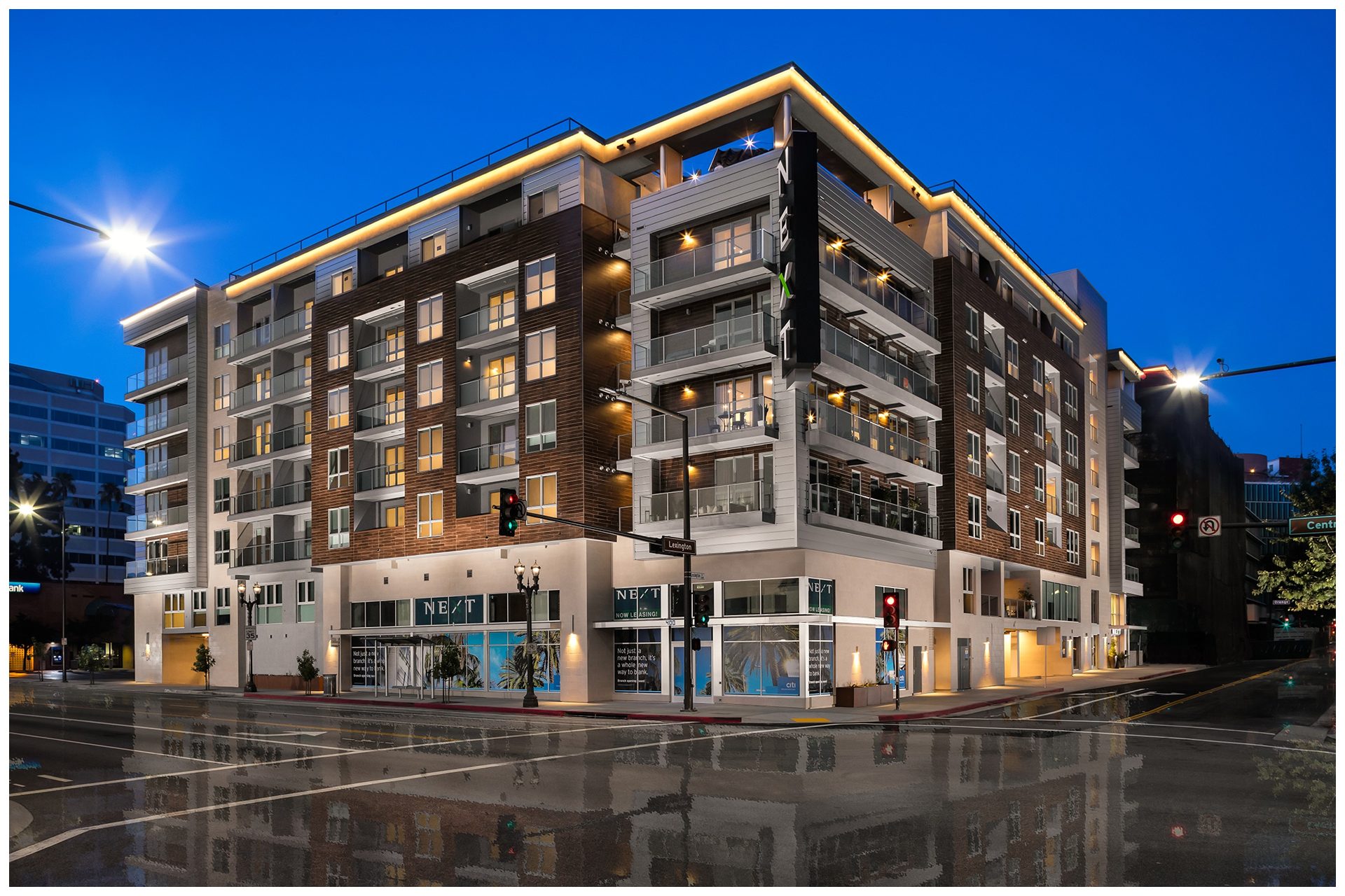 NEXT ON LEX - GLENDALE499 Residential Units & 8140 SF of retail space. Media Systems provided:Common Area WiFiCommon Area AV3x3 Video Wall DisplayApartment Audio System in all Penthouse units