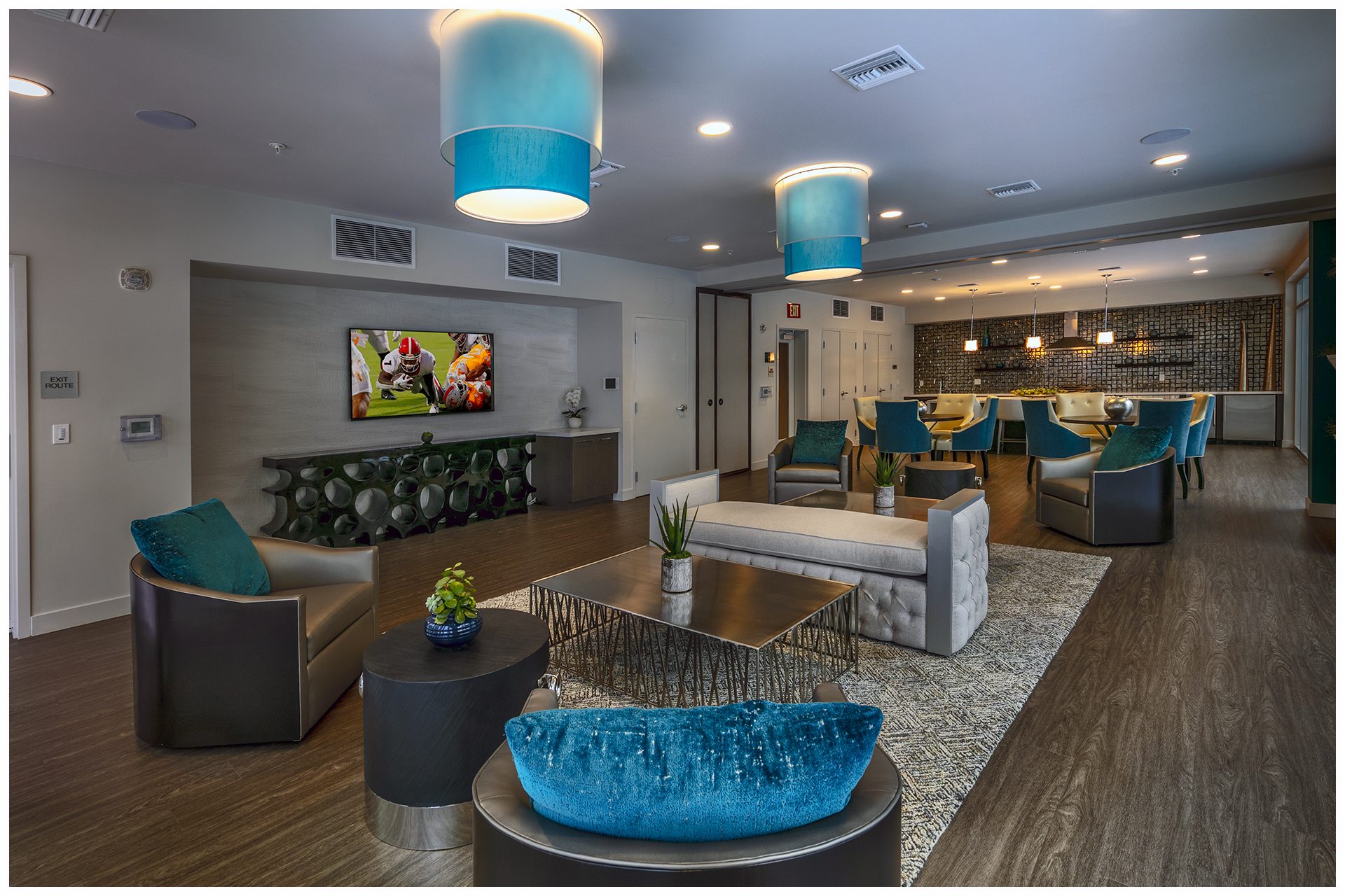 LOUNGE PROVISIONSBusiness Lounge or Game Lounge Audio Video Provisions & WiFi. Audio Video provisions are controlled via an in-room wall-mounted iPad and remotely from leasing office iPad. In-room iPad allows a limited range of volume change for music.