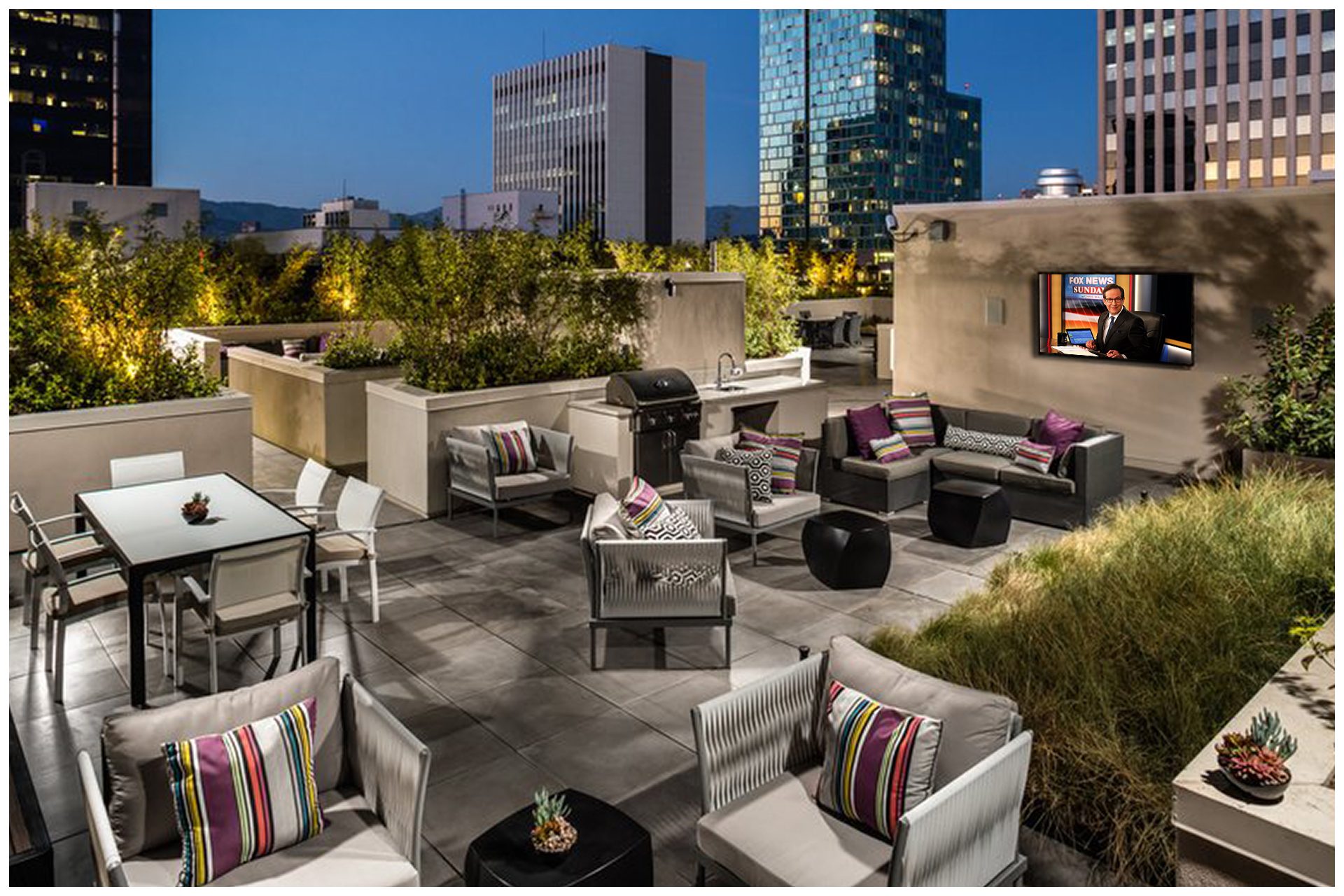ROOFTOP/SKY DECK PROVISIONS Roof-top Music and TV & WiFi; Music & TV provisions controlled  from leasing office.