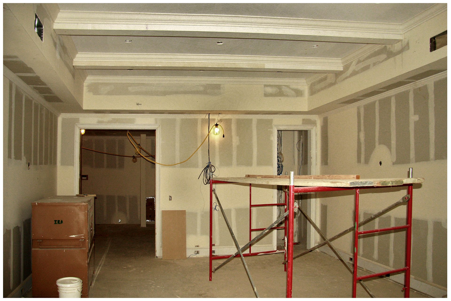 THEATER IN A DEDICATED ROOMThe space was created from two adjacent basement rooms.  The closet in one room was designated to hold theater electronics.