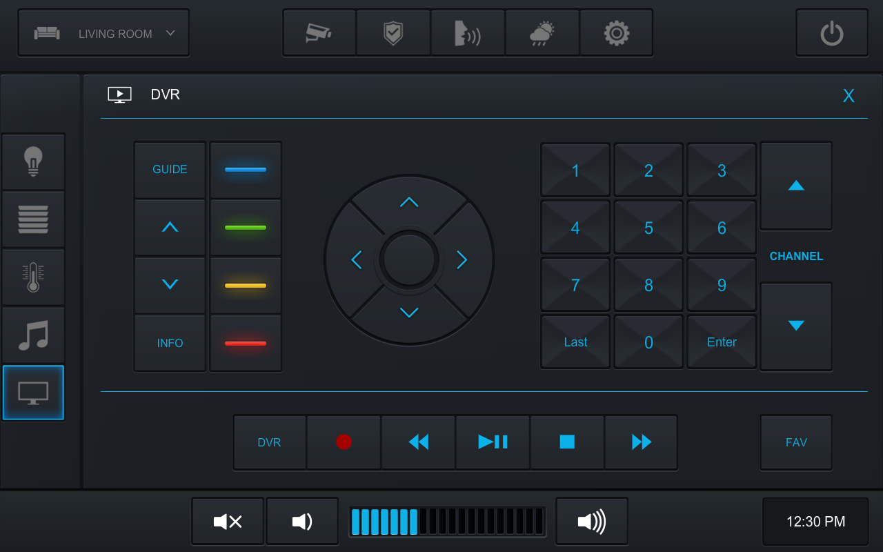 CRESTRON INTEGRATIONAbove is a rendition of a touch panel or iPad artwork for control of any DVR, cable box or satellite receiver.