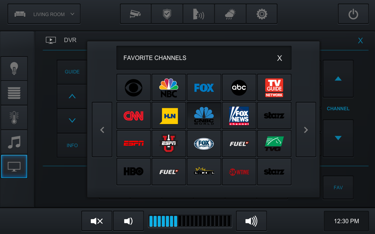 CRESTRON INTEGRATIONDVR control can also feature custom pages where a client's favorite channels can be stored and accessed.