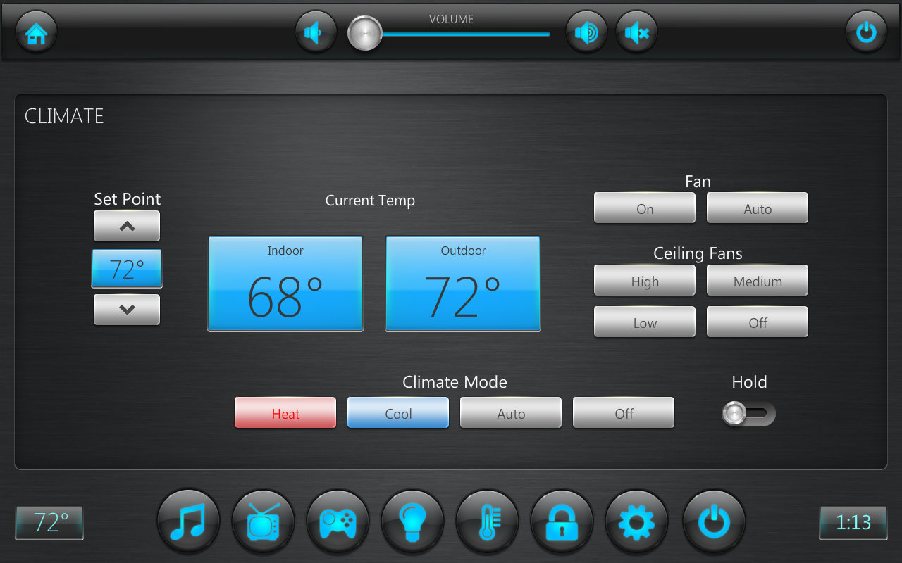 CRESTRON INTEGRATIONHVAC control for heating and cooling is made simple with above layout on any Crestron panel or iPad. Most HVAC control system also provide for their own app to be installed on any iPad to work independently of a Crestron control system.